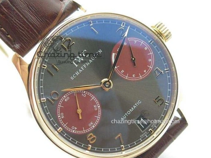 MIROTIME 0331 Portuguese Real PR IW500127 RG ZF 1:1 Best Edition Grey Red Dial On Brown Leather Strap A52010 V AllSeason 7331
